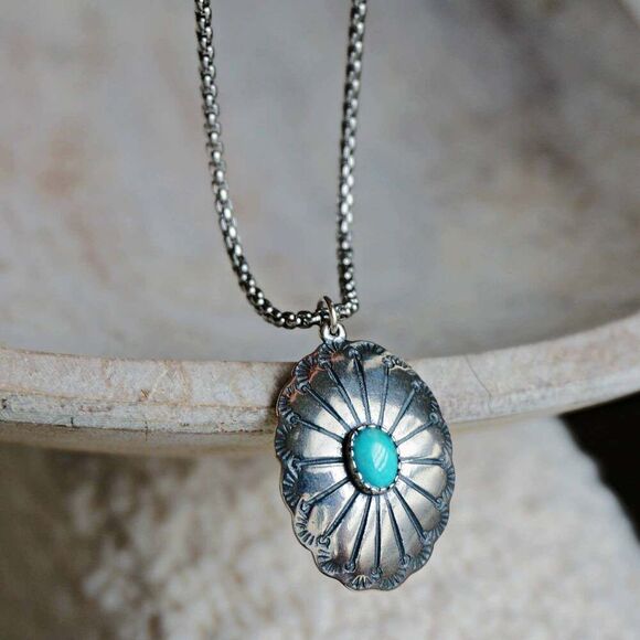 Concho Turquoise Elegance:‎ Adjustable Sterling Silver Beaded Necklace 16-18", G - Picture 2 of 12